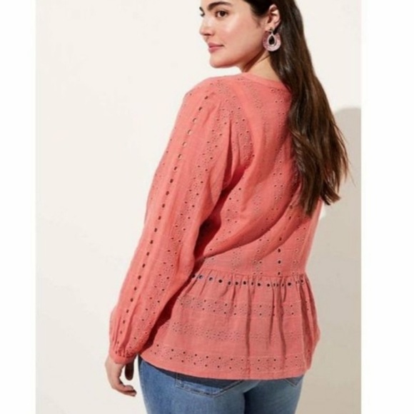 Loft size 22 coral eyelet lace top. Euc - Picture 4 of 8